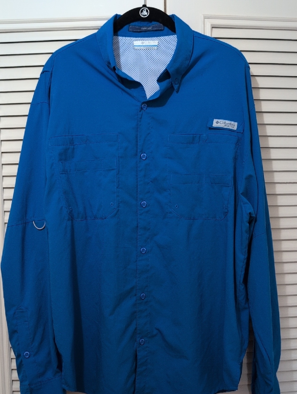 Mens Columbia PFG Blue Lightweight Long-Sleeve Fishing Shirt - Large